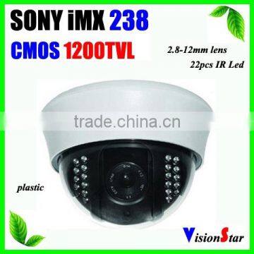 Great image Quality At Night 1200TVL CCD Camera IMX238 WDR OSD Menu Plactic Dome Camera Manual Zoom 2.8-12mm 22pcs IR Led Camera