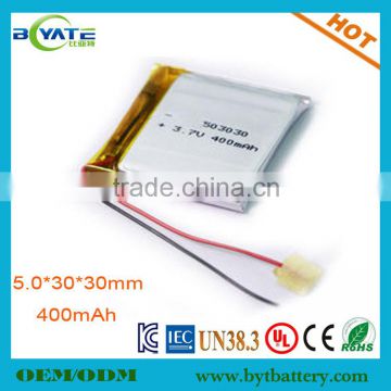 Lipo 503030 3.7V 400mah rechargeable polymer battery with deep cycle