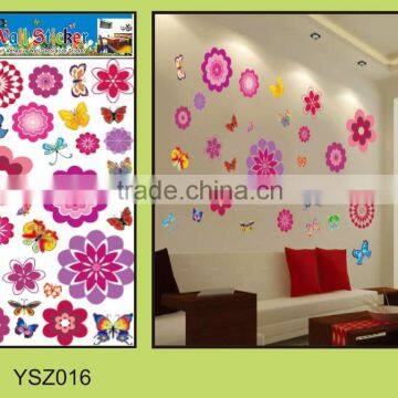 large red flower removable butterfly wall sticker living room decor/3D flower wall sticker