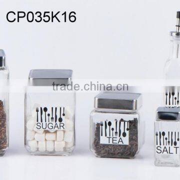 7pcs square glass jar set with printing (CP035K16)