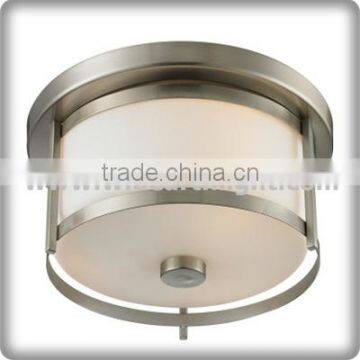 UL CUL Listed Brushed Nickel Round Shade Ceiling Light For Hotel With Glass Diffuser C50282