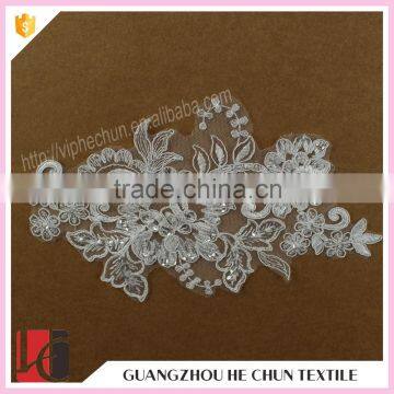 HC-2062-1 Hechun Factory White Sew Clear Sequins Beaded Lace Applique photo-2