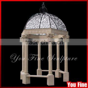 Metal Roof Carved Roman Pillar Garden Stone Gazebo