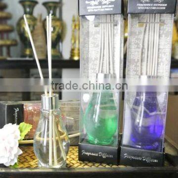 2014 unique glass bottle hot sale many designs and colors lavender scent reed diffuser with wooden flower