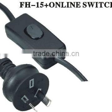 SAA approved grounded power cord with switch