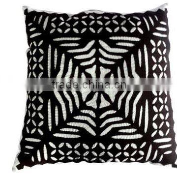 RTHCC-74 Black Abstract Looking Unique Designer Hand Applique Cut Work Cotton Kantha Stitch cushion covers Home Decor