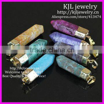 KJL-BD5273 Wholesale Gold Plated Pendulum dangle Pendant Natural Hexagonal Gems Quartz Dragon Agate Druzy Stone Pendant Point