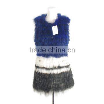 Girls` long raccoon fur vest striped fur vest KZ14010