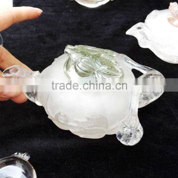 natural rock hand carved clear crystal tea set