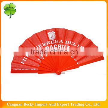 OEM Nice cloth folding fan with red white printing