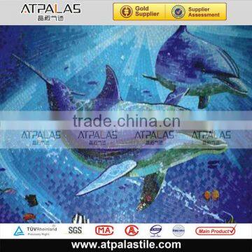 dolphin design swimming pool glass tile mosaic mural patterns