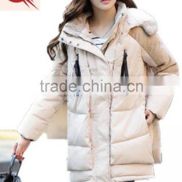 women's mid thigh length high quality teddy hoody down jacket