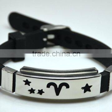 New Design Silicone Men Bracelets Stainless Steel Hollow Star V Shape Wrapped Wide Bangle Wrist Watch Clasp Bracelets Jewelry