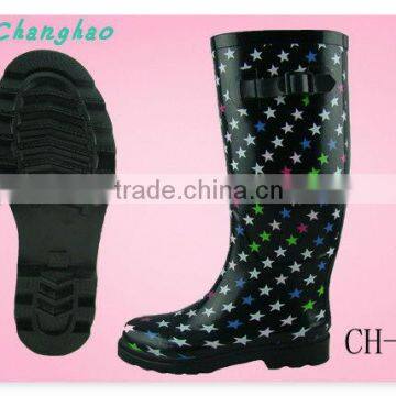 Ladies colorful pentagram rubber rain boots