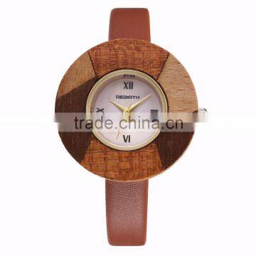 custom logo women wrist watch beech wooden watch for ladies thin leather strap wristwatches