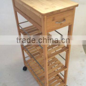 Multi-function bamboo kitchen trolleys with baskets wheels for kitchen/dinning room/living room