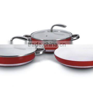 2015 fashion color press aluminium ceramic Cookware with glass lid