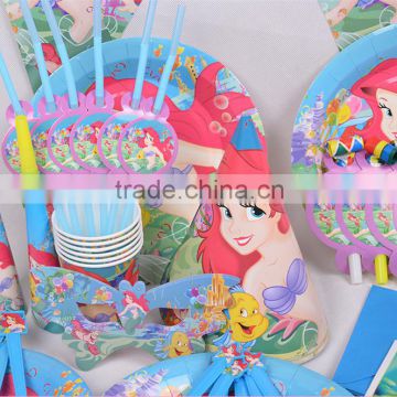 mermaid carton pictures children birthday party kit with carton hats/plates/invitation card party