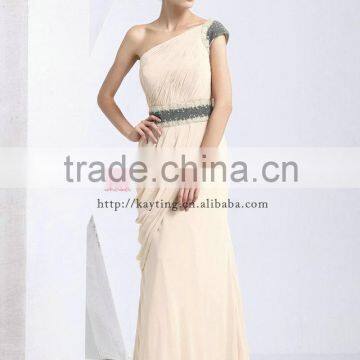 Sexy hot sale cream one shoulder lady fashion party dress the mother of bride dress