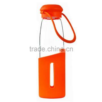 Cheap Logo Printed Green 500ml Glass Sport Water Bottle With Silicone Sleeve photo-2