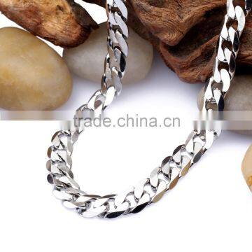 Stainless steel shiny polished curb style long chain necklace