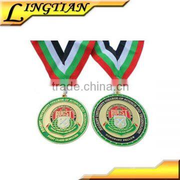 2015 cheapest gold / nickel / bronze custom sport award metal with colorful ribbon
