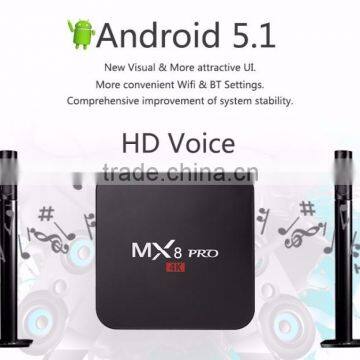 High Quality MX8 Pro With 4K Bluetooth Amlogic S905 Google 5.1 Quad Core tv Box Kodi Mx8 Pro Ott tv Box