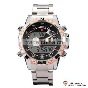 SHARK Mens Analog Digital Stainless Sport LED Chrono Wrist Watch