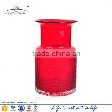 Red Stained Flower Shaped Handblown Colored Glass Vases photo-5