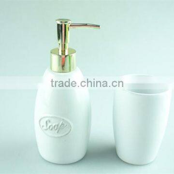 Ceramic Bathroom Vanity Set 2 /lotion Dispenser & Tumbler, Gold Dispenser photo-2