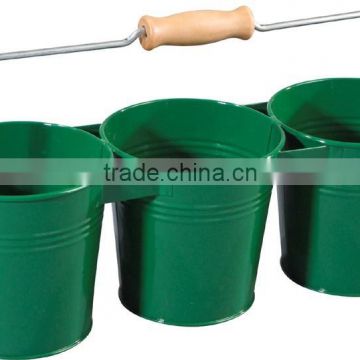 Set of 3 Green wooden handle/Circular Metal Flower Pot/Flower Planter at Factory Price