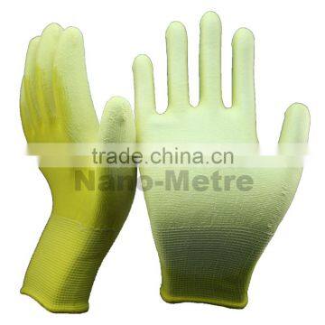 NMSAFETY 13 Gauge Knitted Yellow Nylon Liner Coated White PU on Palm Gloves for Light Industry photo-4