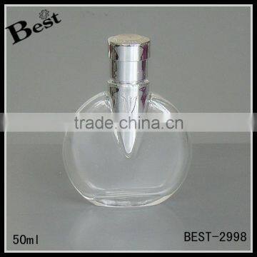 high quality custom screen printing cosmetic round clear empty 50ml perfume glass bottle silver aluminum cap china suppliers