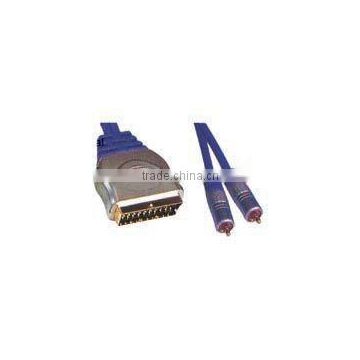 Moulded 21 PIN Plug Scart(180) to 2RCA Plug Assembled Nickel-Plated Metal Shell.Scart cable