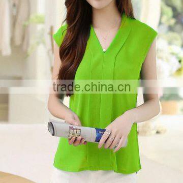 OEM Ladies Sleeveless Chiffon Blouses Tops photo-5