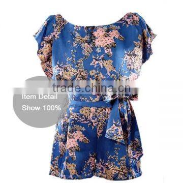 Latest Design Printing Sash Belted Short Jumpsuit in Satin for Women photo-3