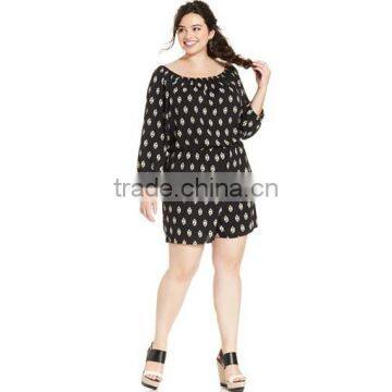 Plus Size Long-Sleeve Geo-Print Romper