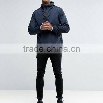 Wholesale Custom Best Price High Quality New Design Navy Zip Front Drawstring Hood 100% Polyester Woven Casual Men Jacket photo-4