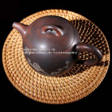 230ml Handmade Customized Large Capacity Qinzhou Nixing Pottery Happiness In Eyes Tea Pot Purple Clay Pot photo-2
