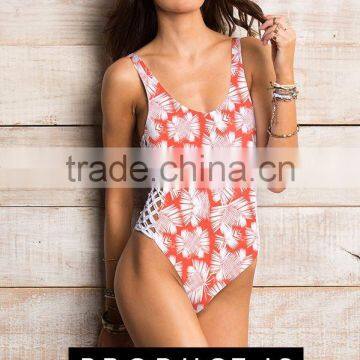 ladies print and side braid one-piece swimwear