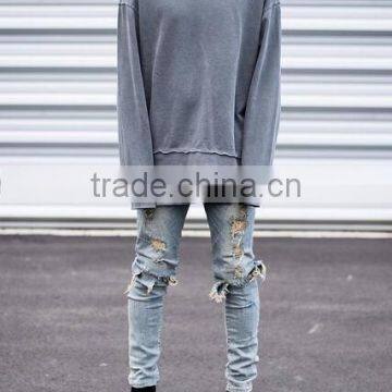 High quality streetwear classic loose hanging shoulder joker fleece/old damage flash head long sleeved fleece for male