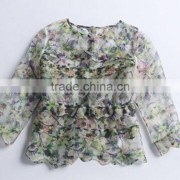 2015 HOYUGO Summer Organza Printed Sexy Blouses photo-3