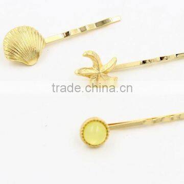 Nice gold beach series hair clip for girls,lead nickel free metal hair ornaments