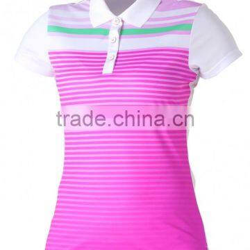 custom fashion design womens sublimated printed golf stripe polo-shirts,dri fit ladies polyester spandex golf shirts