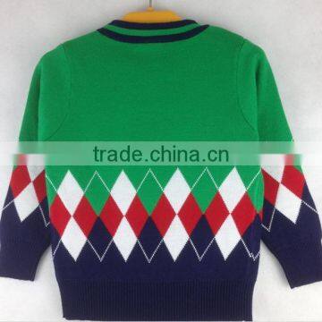 Custom Boys Kids V-neck Button-down Diamond Argle Cotton Cardigan Sweaters photo-3