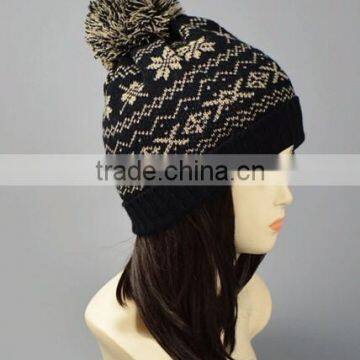 nordic pattern snowflake jacquard winter ladies ski knit hat