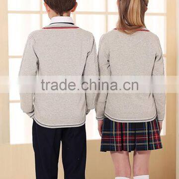 Latest Grey Custom Unisex Cardigan Sweater School Uniform Design photo-4