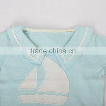 Unisex Baby Jacquard Cotton Sweater Turn-down Collar Pullover photo-3