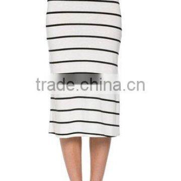 Wholesales Women's High Waisted A-Line Knit Stripe Midi Skirt photo-5