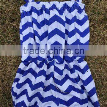 2015 Baby Girls 4th of July Blue Chevron Cotton Romper With Matching Necklace and Bow Set photo-3